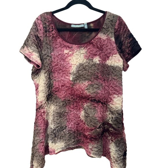NY Collection Tops - NY Collection Woman Crinkle Burnout Top Pink Brown Abstract Top 1X NEW